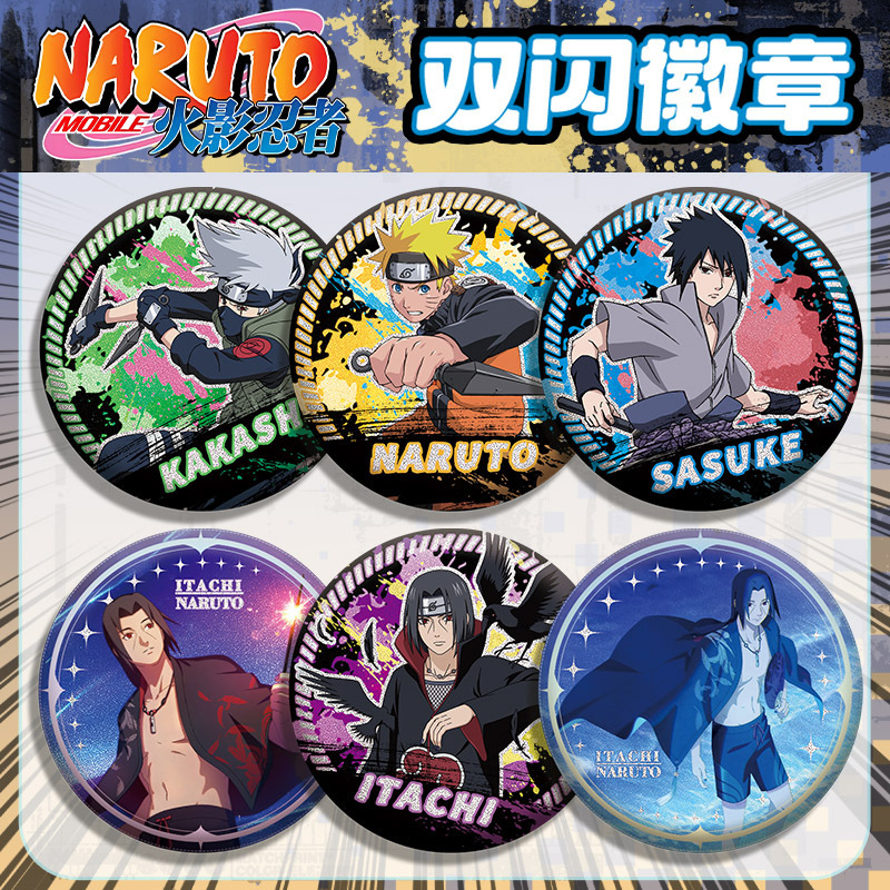 Anime Convention Merchandise - Naruto sasuke kakashi duplo flash crachá
